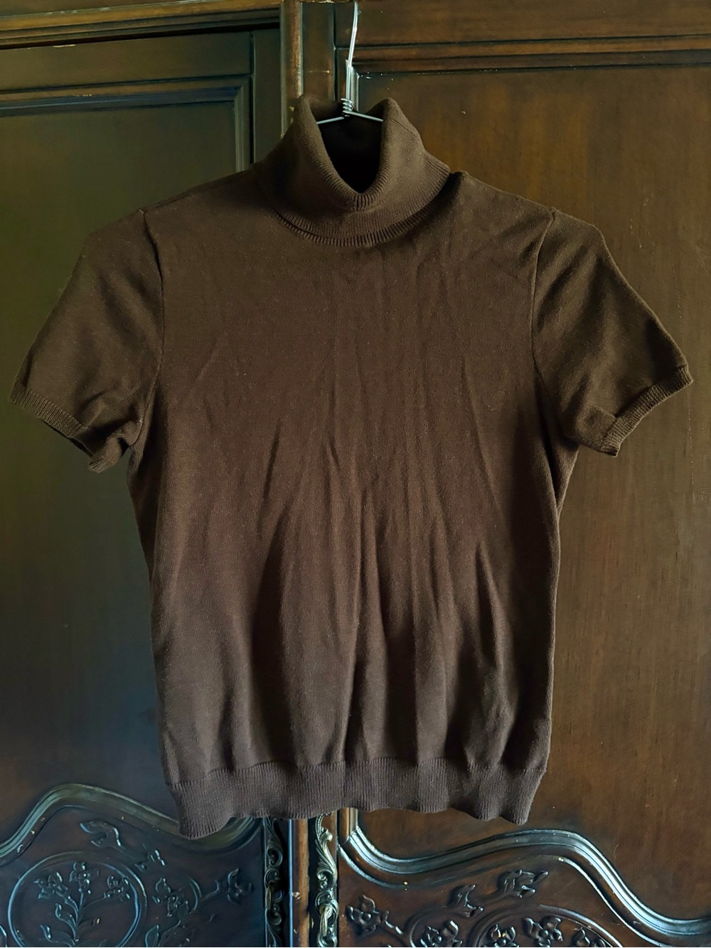 Lauren Ralph Lauren Y2K Knit Turtleneck Short Sleeve Chocolate Brown size Medium
